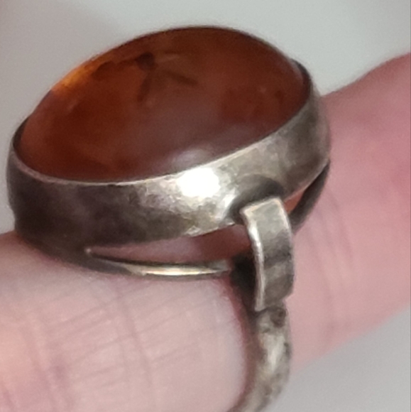 Vintage 925 European Amber Ring Sz 5.25 Poland Sterling Silver Huge Stone - Picture 2 of 14